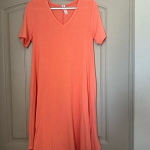 Coral V-Neck Women's Dress